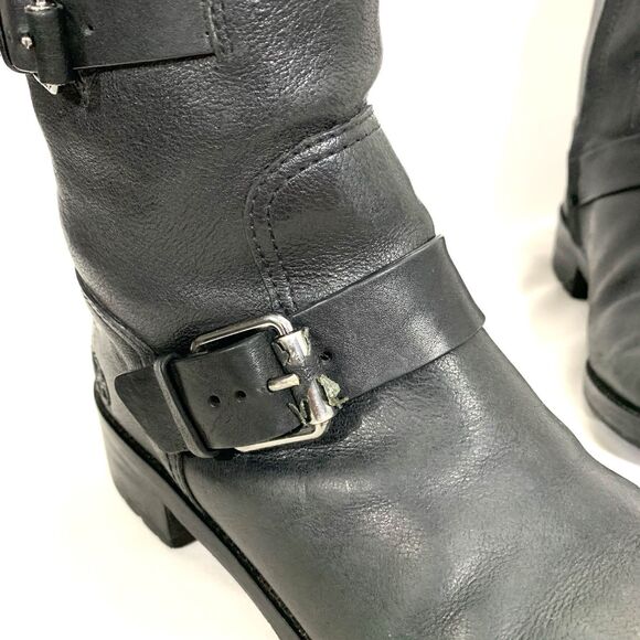 TORY BURCH LEATHER ANKLE BOOTIES BLACK ZIP-UP STRAP BUCKLE BOOTS SIZE 8.5 - Picture 10 of 15